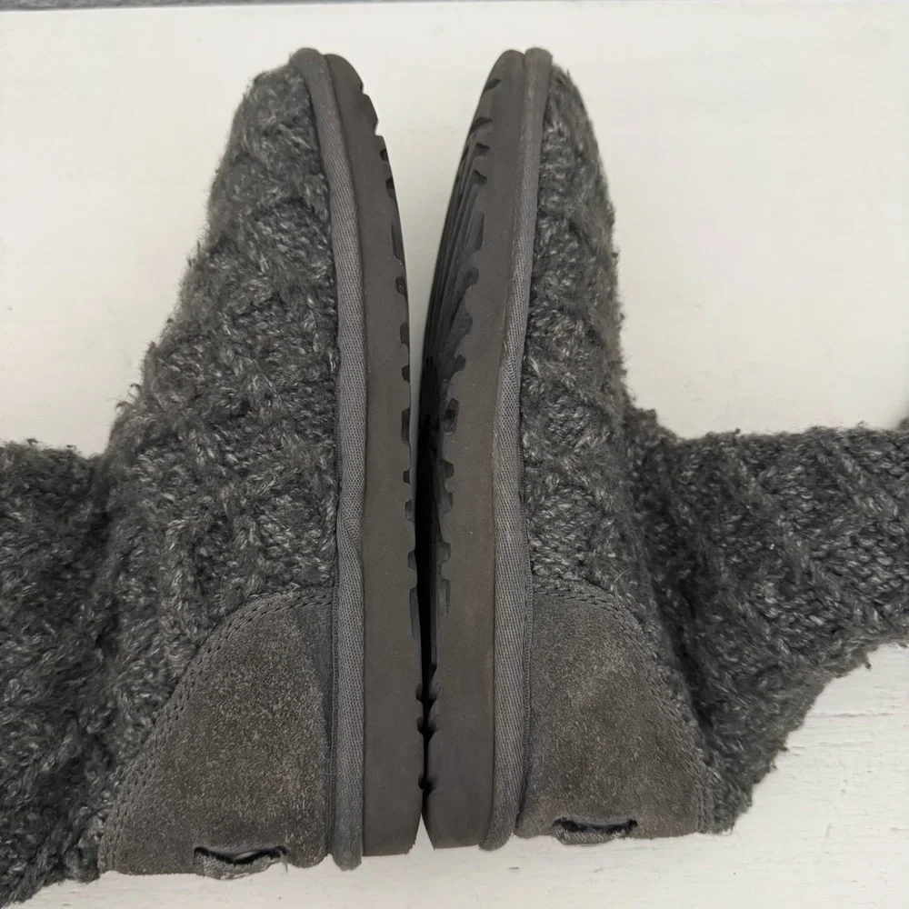 UGG Lattice Cardy Gray Knit Pull On 3 Button Sheepskin Lined Boots Size 5